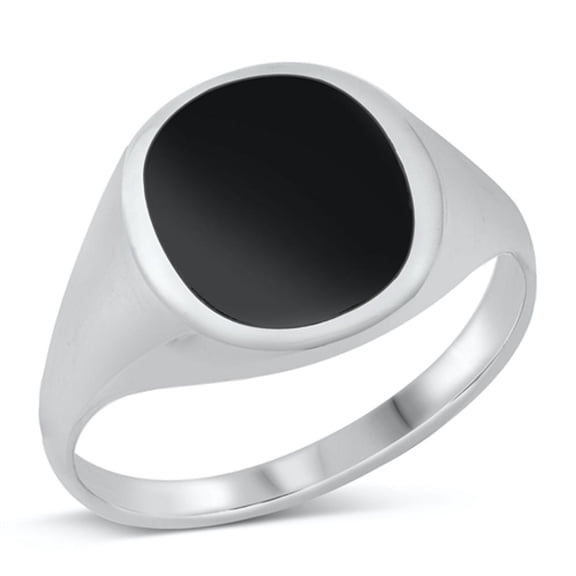 CHOOSE YOUR COLOR Simulated Black Onyx Wide Chunky Circle Ring .925 Sterling Silver Band CZ Female Size 12