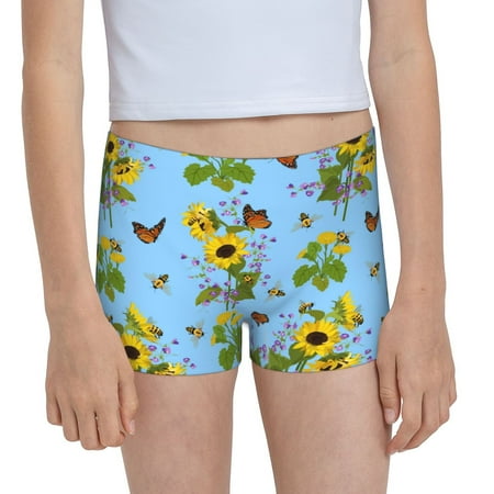 Pofeuu Sunflowers And Bees Print Soft Cotton Girls Boyshort panties Toddler Underwear-Small