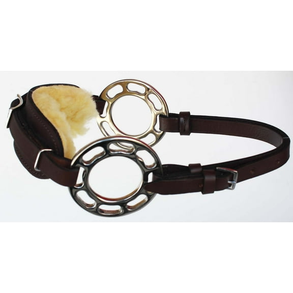 Horse Fleece Lined Adjustable Leather Bitless Bridle Curb Strap Hackamore 35H34