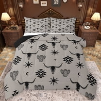 Feelyou Western Aztec Adult Queen Comforter Set, Tribal Sheep Skeleton Bedding Sets, Hippie Abstract Triangle Reversible Bedding Comforter Set, Microfiber Bedroom Decor, 3-Piece