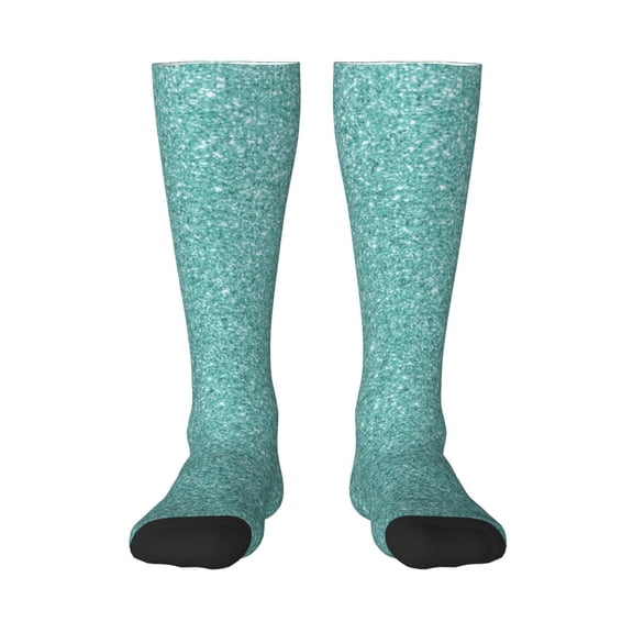 Naloa Teal Green Glitter Knee Socks, High Socks Long Stretchy Sock Women Knee High Stocking, Long Socks for Women