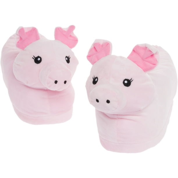 FUNZIEZ! - Pig Fuzzy Slippers - Farm Animal Slippers Novelty House Shoe  (Pink, Large) 
