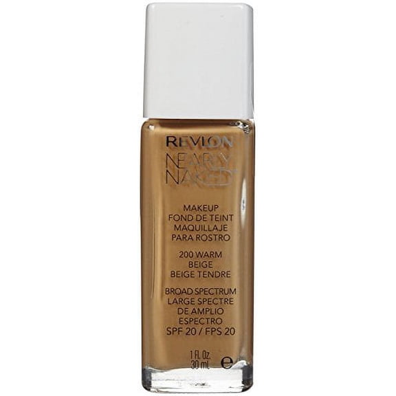 2 Pack Revlon Nearly Naked Liquid Makeup Broad Spectrum SPF 20, #200 Warm Beige, 1 Fluid Ounce