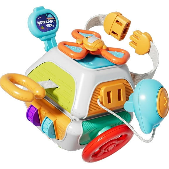 Baby Busy Board Cube Toy, 10 in 1 Montessori Sensory Toy Toddler 1-3,Infant Carseat Plane Travel Toys,Kid Education Learning Activity,Birthday Christmas New Year Gift for 6 9 10 12 18 Month Boy Girl