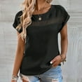 thumbnail image 1 of LOVZFMLL Hauts d'Été pour Femmes Mode Col Rond Uni Manches Courtes Patchwork Blouse, 1 of 7