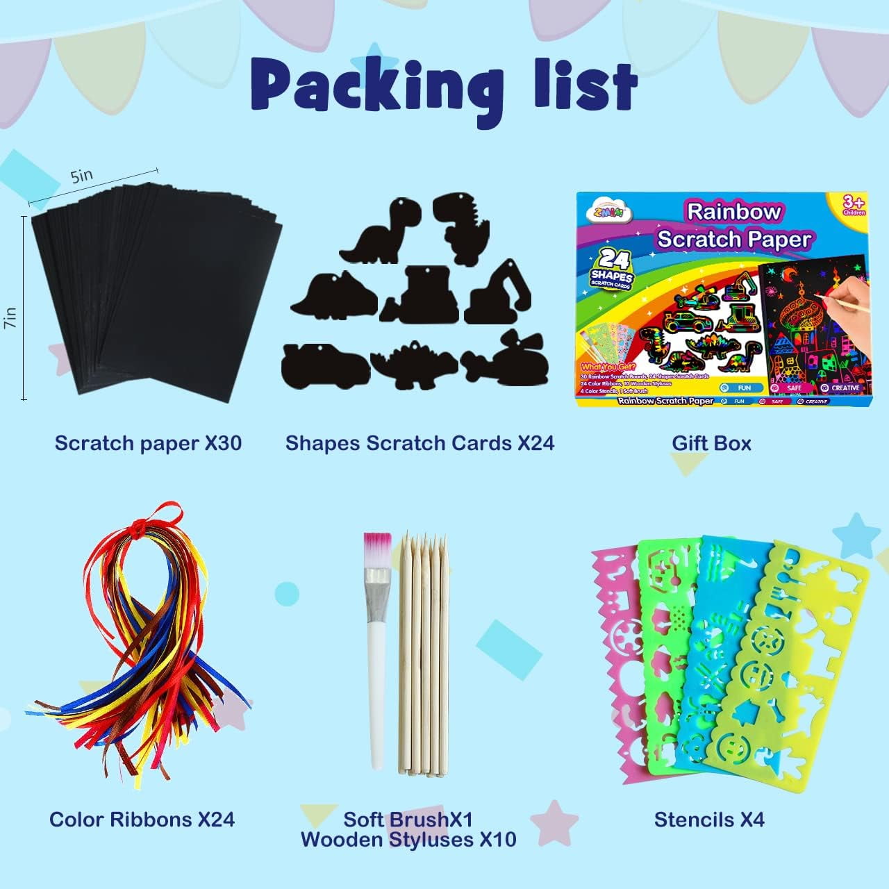 Scratch Paper Set for Kids, 50Pcs Rainbow Scratch Art Papers and 24Pcs  Bookmarks Craft Set for Girls Boys Age 4-8, Magic Scratch Off Paper Craft  Kits for Chris… in 2023