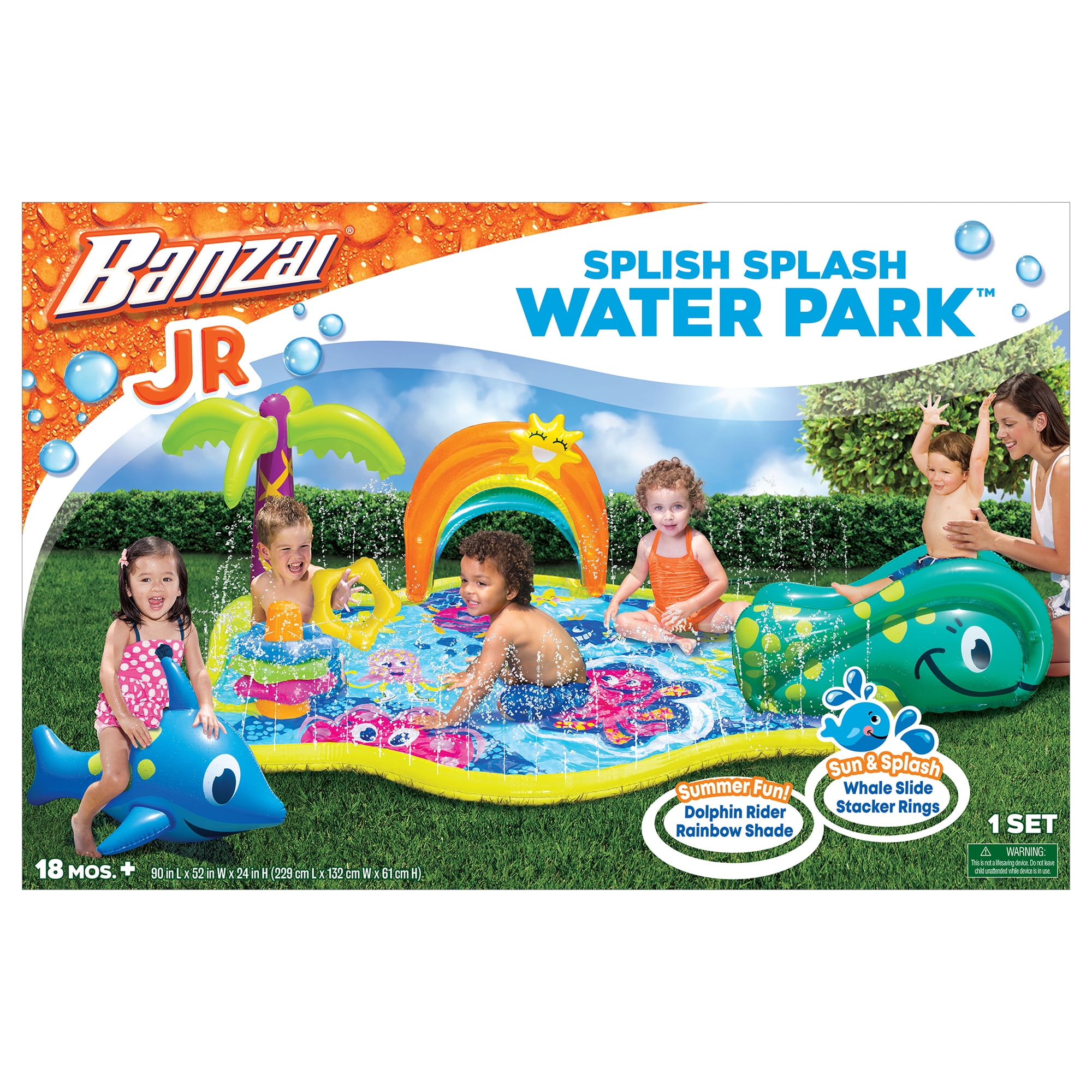 Banzai Jr. Splish Splash Inflatable Water Park for Toddlers - Includes Slide and Play Features