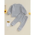 thumbnail image 3 of Infant Baby 2Pcs Fall Outfits Long Sleeve Solid Color Ribbed Sweatshirt and Pants Set, 3 of 8
