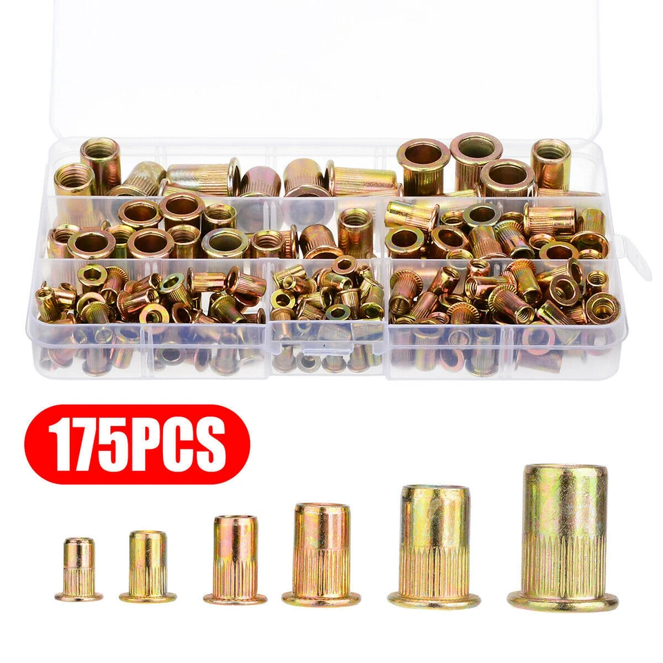 CIRCLE- 175Pc Rivet Nut Kit Mixed Zinc Steel Rivnut Insert Nutsert Threaded Set M3-M12