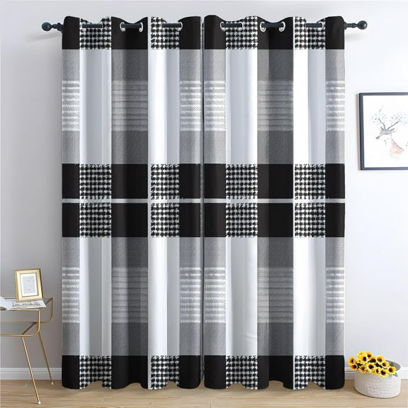 Buffalo Plaid Curtains, Gingham Blackout Curtains, Black White Curtains For Bedroom Living Room Decor, Thermal Insulated Grommet Drapes42"W x 84"L (Pack of 2)