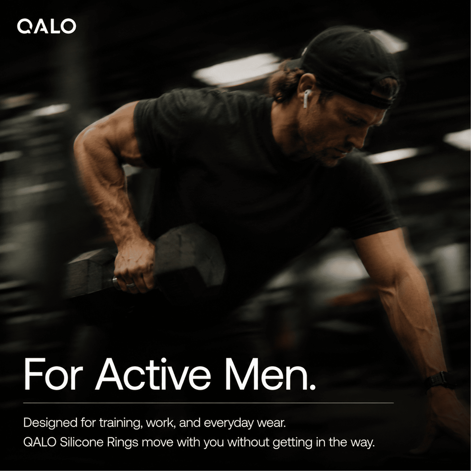 QALO Men's Classic Ultra-Durable Silicone Ring, Black, Size 12