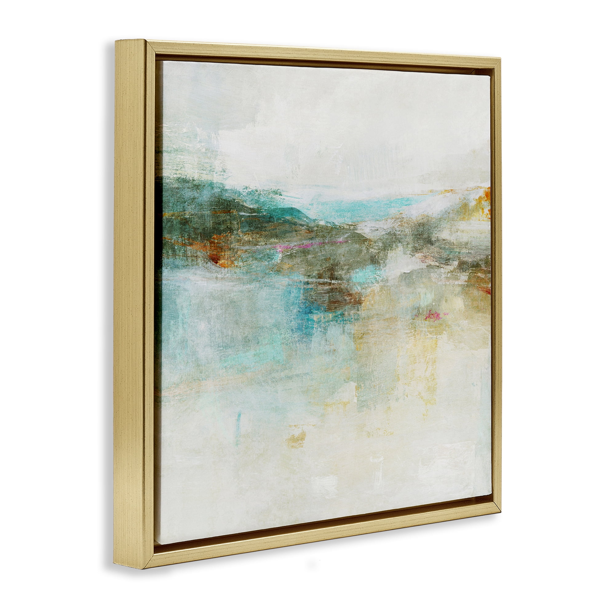 Stupell Industries Hills & Water Abstraction Abstract Painting Gold Floater Framed Canvas Art Print Wall Art, 18 x 18
