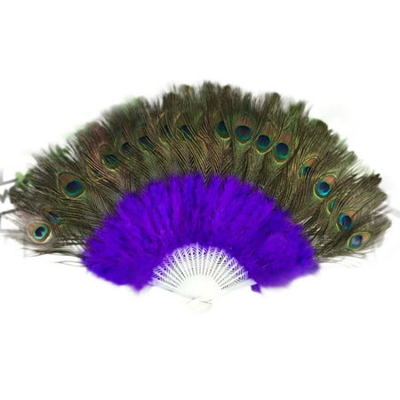 

Yubnlvae Home Decor Wedding Showgirl Dance Elegant Large Feather Folding Hand Fan Decor Decal Purple