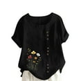 thumbnail image 1 of Liquidation d'Économies! BEFOKA Hauts pour Femmes Grande Taille en Liquidation, Blouse T-shirt d'Été Décontractée pour Femmes, Haut Décontracté pour Femmes en Lin à Col Rond Imprimé à Manches Courtes avec Boutons T-shirt Blouse, 1 of 4