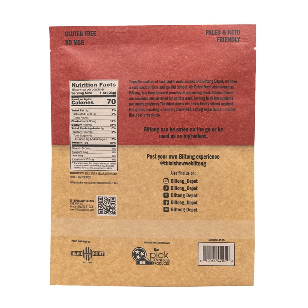 Biltong Depot Smoky Mesquite Steak Slices (1 pound): High Protein Snack, No Sugar, Smoked Natural Dried Beef Jerky