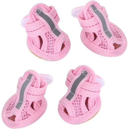 Dog Sandal 4pcs Blue Shoes Pink Sandals Summer Socks Pet Sandal Dog Sandal for Hot Puppy Gloves Puppy Shoes Grid Pet Dog Pink Gloves Pink Dog Rain Boots Summer Sneakers Dog Boot