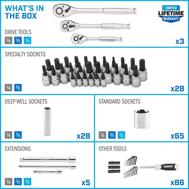 HART 215-Piece Mechanics Tool Kit Box, Multiple Drive with Chrome