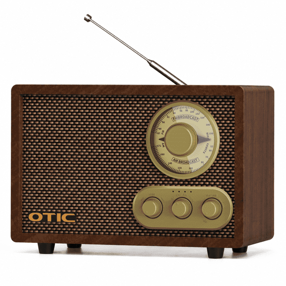 Retro Wood Bluetooth Radio with Built-in Speakers: Elegant & Vintage Design, Rotary AM/FM Tuning Dial, Bass & Treble Control, Wireless Streaming