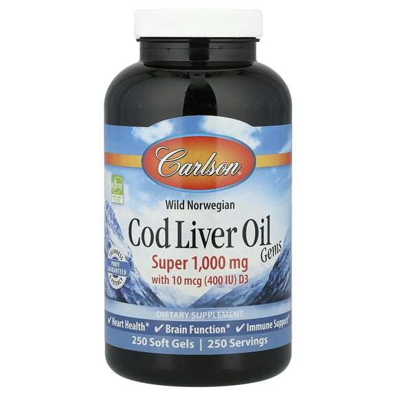 Carlson Wild Norwegian, Cod Liver Oil Gems, 250 Soft Gels