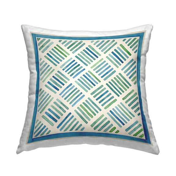 Stupell Industries Blue & Green Hatched Stripes Printed Throw Pillow Design by Stephanie Workman Marrott