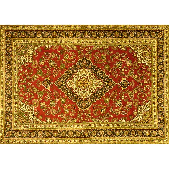 Ahgly Company Machine Washable Indoor Rectangle Medallion Yellow Traditional Area Rugs, 2' x 4'