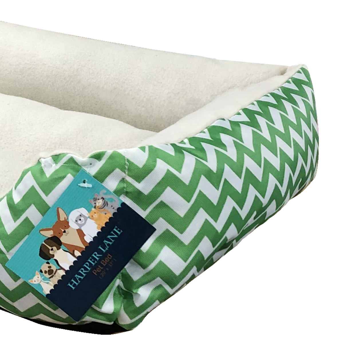 Harper Lane Monaco Rectangular Plush Pet Bed, Green & White