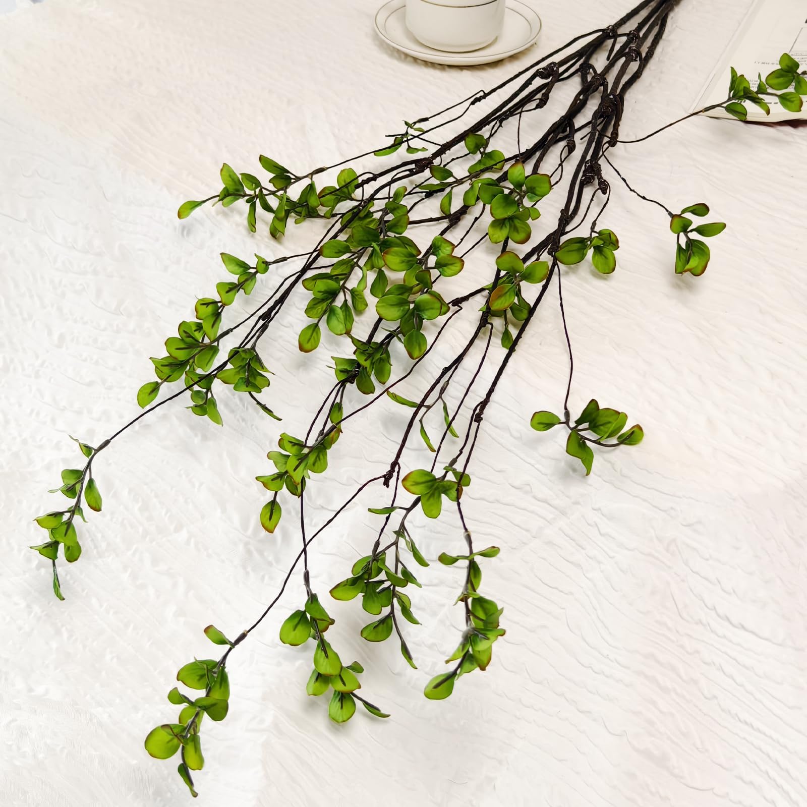 4Pcs Artificial Greenery Stems Plants, 35" Realistic Fake Ficus Twig Branches, Faux Leaf Spary Branches for Vase Filler Home Office Wedding Decoration