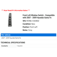 thumbnail image 2 of Front Left Window Switch - Compatible with 2007 - 2009 Hyundai Santa Fe 2008, 2 of 2