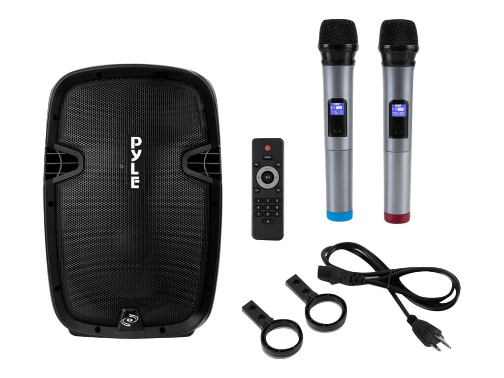 Pyle PPHP1599WU - Portable Hi-Power PA Loudspeaker - Active Powered Speaker System with Built-in , Includes (2) UHF Micros, FM Radio (15'' -inch Subwoofer, 1600 Watt)