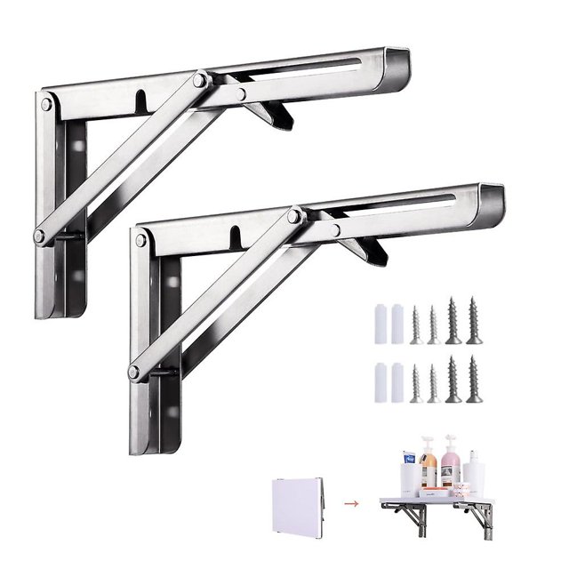 2 piezas Soporte plegable de 250 mm, Soporte para estante de pared, Soporte para estante, Carga máxima 50 kg (sin tabla de madera), Soporte de consola plegable de acero inoxidable,