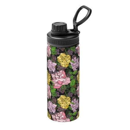 

Fuzoiu Colorful Roses Print 18oz Sports Insulated Kettle Stainless Steel Vacuum Water Bottle Leakproof Sport Flask