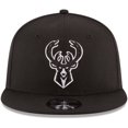 thumbnail image 2 of Men's New Era Black Milwaukee Bucks Black & White Logo 9FIFTY Adjustable Snapback Hat, 2 of 4
