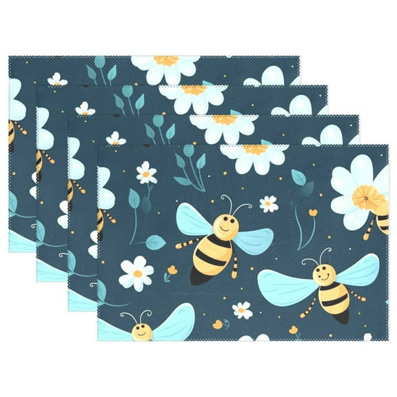 Bees Flowers Leaves 12×18 inch Placemats Heat Resistant Washable Foldable Rectangular Placemats Set Decoration Indoor Outdoor for Kitchen Dining Table 1PC