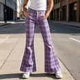 thumbnail image 2 of MuXiKeJi Clothes Girls Plaid Flare Pants High Waist Relax Fit Active Dance Bell Bottoms with Pockets School Uniform Pants for Kids 15-16 Years, 2 of 6