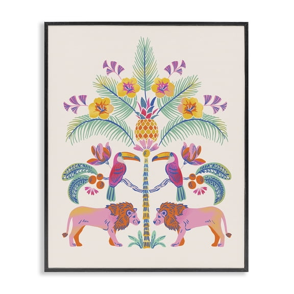 Stupell Industries Tropical King of Jungle Symmetry Black Framed Giclee Art, 11 x 14, by Riley Hutchens