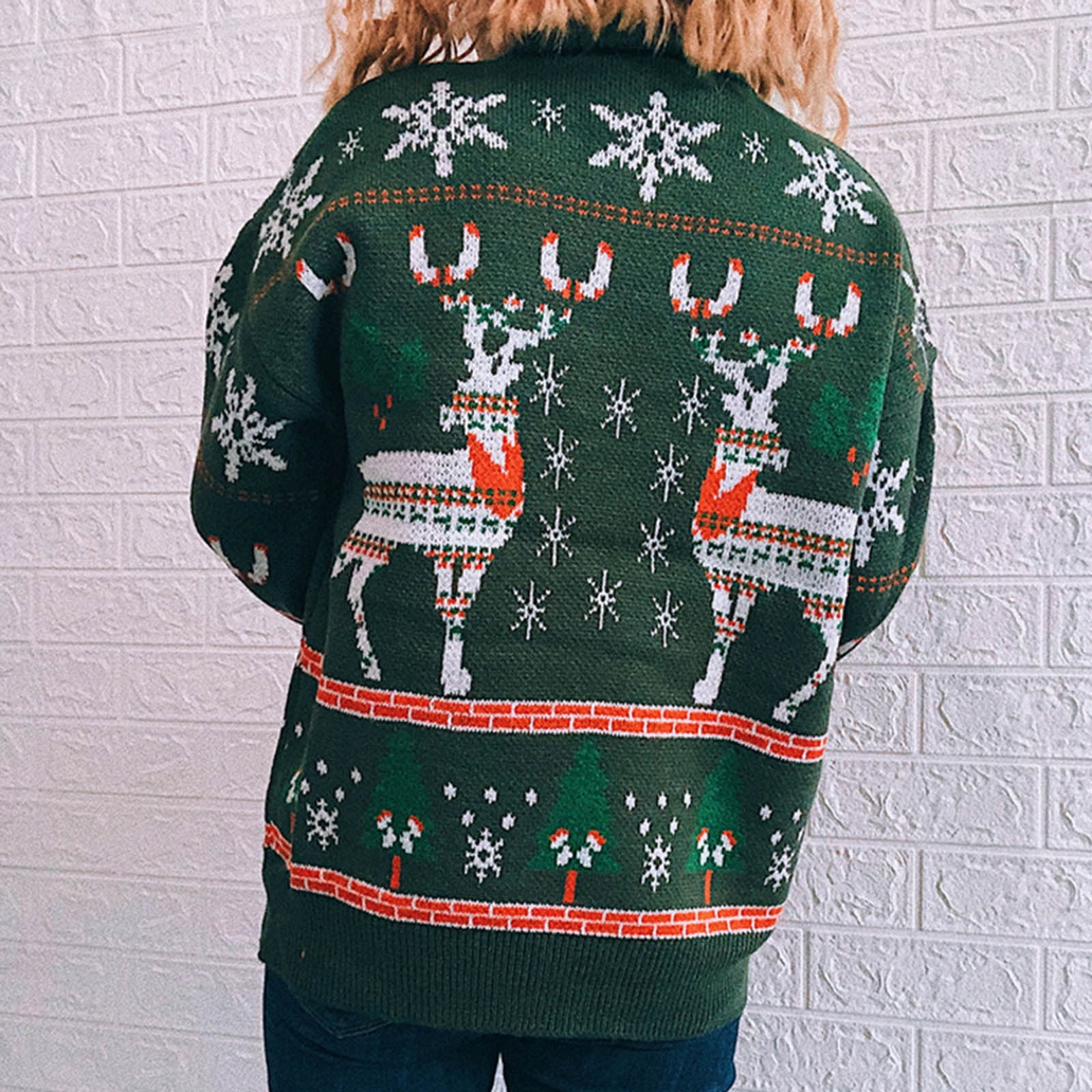 IROINNID Ugly Sweater for Christmas Women's Reindeer Xmas Print Winter Warm Ugly Sweater Long Sleeve Party Pullover,Green