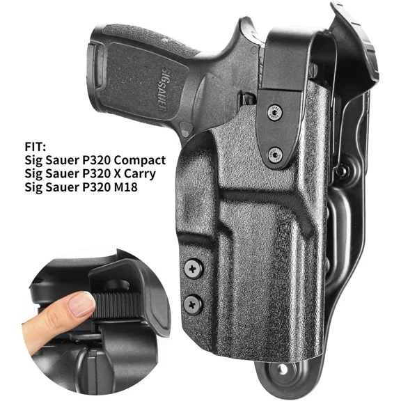 P320 Duty Holster Level II Retention w/Hook Guard & Rotating Hood: Sig Sauer P320 Compact M18