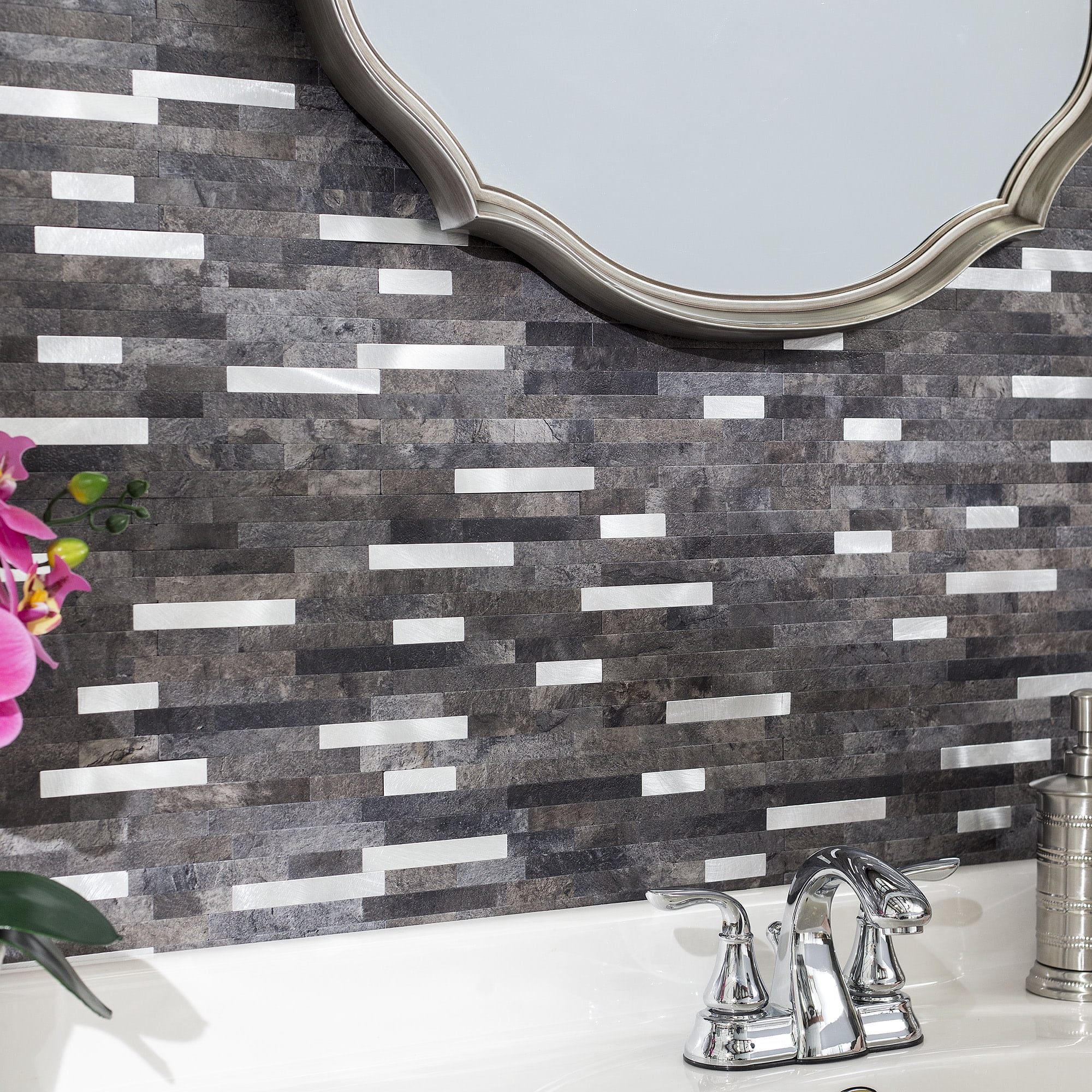 Aspect Collage 12in x 5.8in Peel and Stick Backsplash in Oyster (2pc per pack/5-Pack)