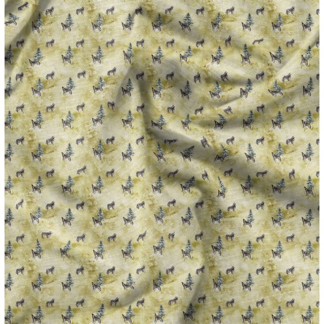 Soimoi Green Polyester Crepe Fabric Tree Animal Print Sewing Fabric BTY 42 Inch Wide