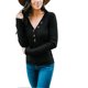 thumbnail image 4 of Women Deep V Neck Long Sleeve Shirt Button Slim Fit Tops Solid Color Blouse New, 4 of 4