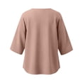 thumbnail image 5 of ClodeEU Women's Crew Neck 3/4 Sleeve Button Down Blouse,Casual Loose-Fit Linen Blend Shirt Pink,Women's Plus XL, 5 of 7
