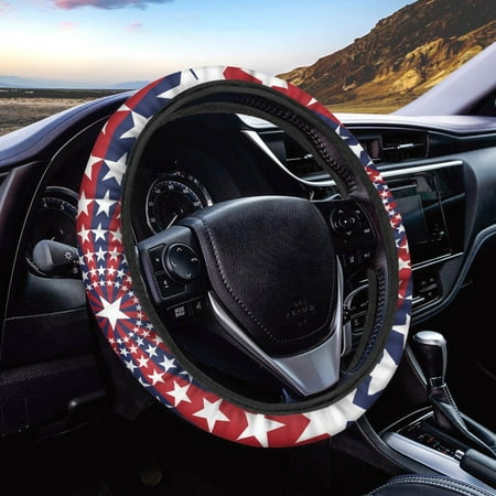 HOTYD Auto Drive 1PC Patriotic American Flag Print Steering Wheel Cover for Women Men Car Steering Wheel Covers Universal Fit