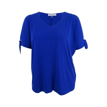 KASPER - KASPER Womens Blue Embellished 3/4 Sleeve V Neck Top Plus Size ...