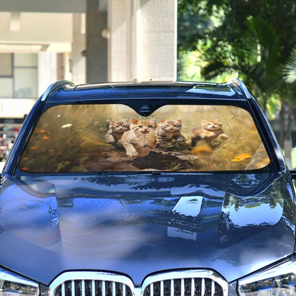 Cats Leaves and Sky Automotive Front Car Windshield Sun Shade Reflector Foldable for Front Fit for Cars Truck SUVs