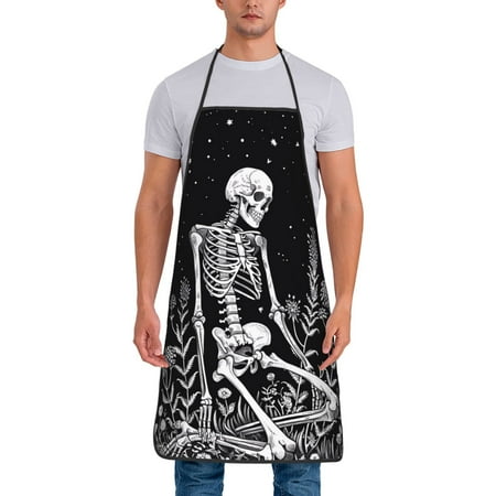 

Gaeub Vintage Black white Plant skull Print Apron for Men and Women Waterproof Apron for Cooking Dishwashing Lab Butcher Dog Grooming