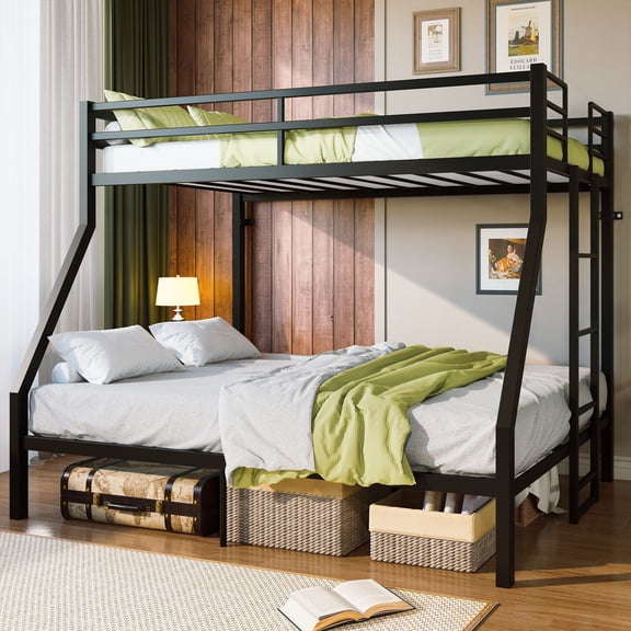 Alvantor Twin over Full Metal Bunk Bed with Floor-Length Ladder, 1100 lb Capacity, Black