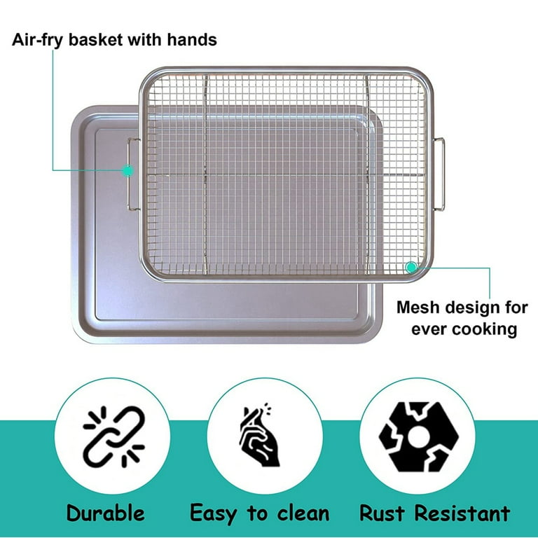 Bakken Swiss Air Fryer Tray, 2 in 1 Nonstick Crisper Air Fry Basket  w/Elevated Mesh Great for Oven, Dishwasher Safe – Ceramic Coating  PTFE/PFOA/PFOS FREE Extra-large (9.5x13, Gray)