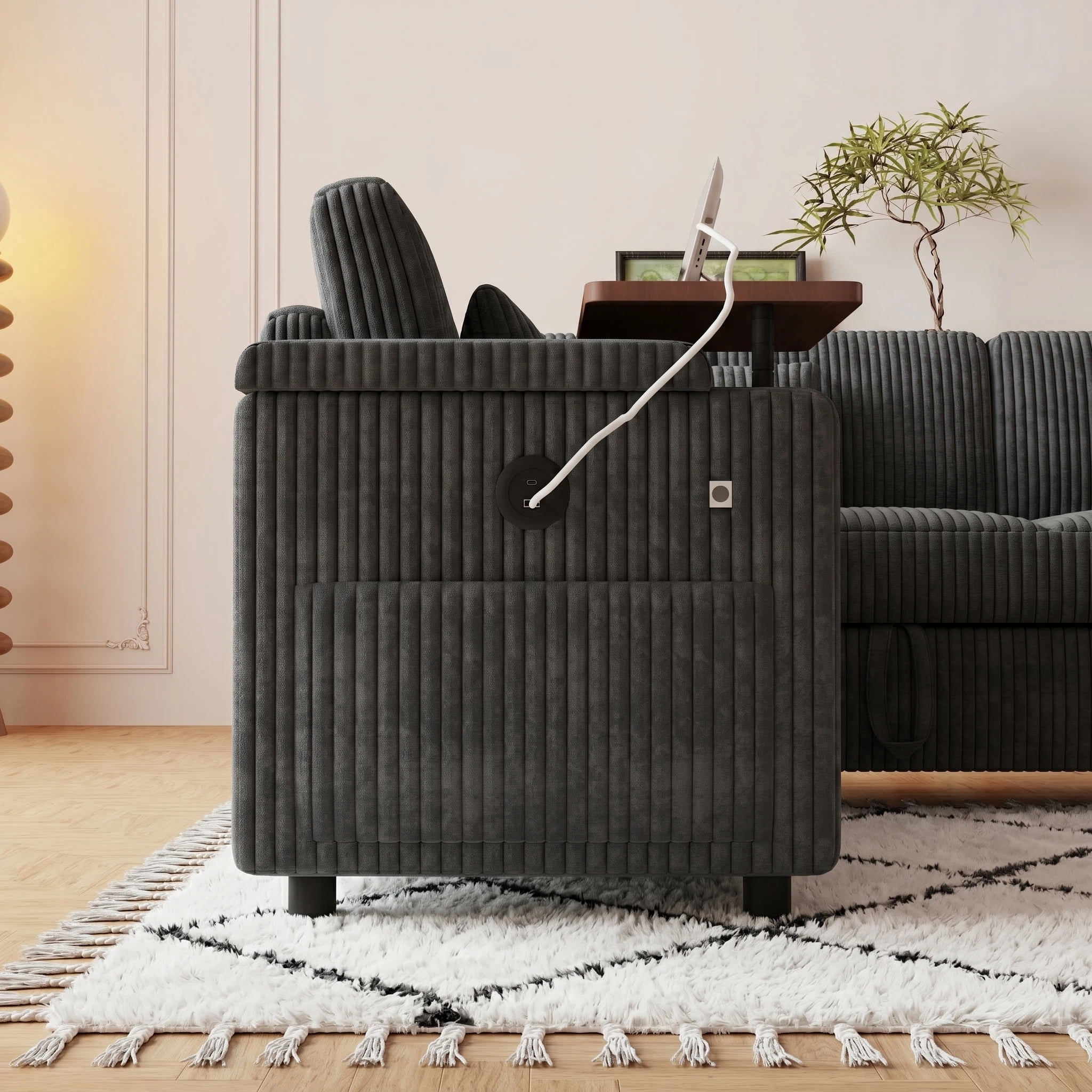AISWORD 100" Modular U Shaped Sectional Sofa Bed with Pull Out Bed, Large 7‑Seat Convertible Couch with Storage Chaise, USB Charging Ports & Cup Holders, Dark Gray