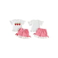 thumbnail image 2 of BemeyourBBs Toddler Girl Baby Summer Clothes Cute Infant Baby Girls Strawberry Outfit Strawberry Embroidery Hollow-Out Ruffles Hem Short Sleeve Shirt Tops Plaid Shorts 2Pcs Set, 2 of 9