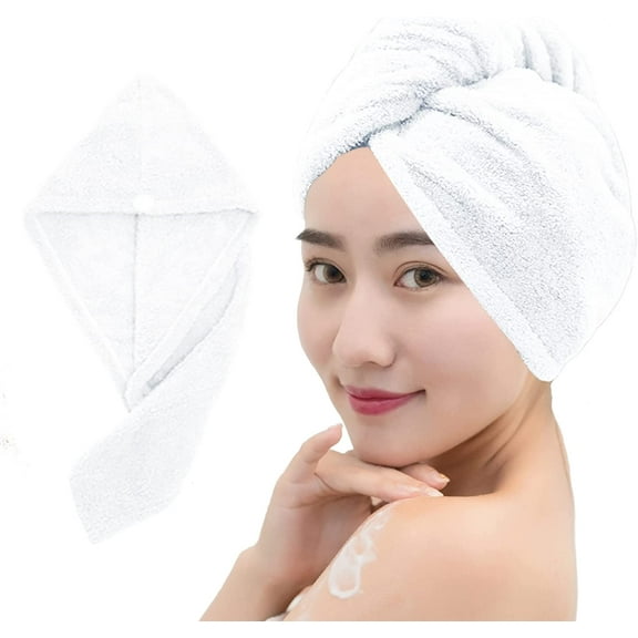 Microfiber Hair Towel Wrap for Women, 10 Inch X 26 Inch Super Absorbent Quick Dry Hair Turban, Drying Hair Wrap Towels for Drying Curly, Long & Thick Hair White